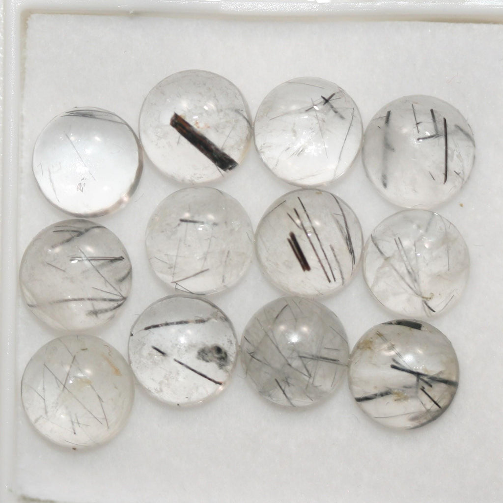 12 Pcs Lot of Turmalinated Quartz Round Smooth Cabochon 8mm (12 Pcs).- Item.1779CB