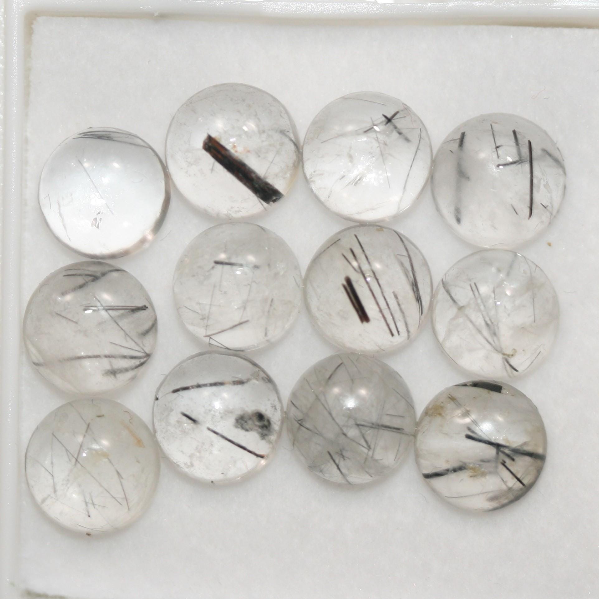 12 Pcs Lot of Turmalinated Quartz Round Smooth Cabochon 8mm (12 Pcs).- Item.1779CB