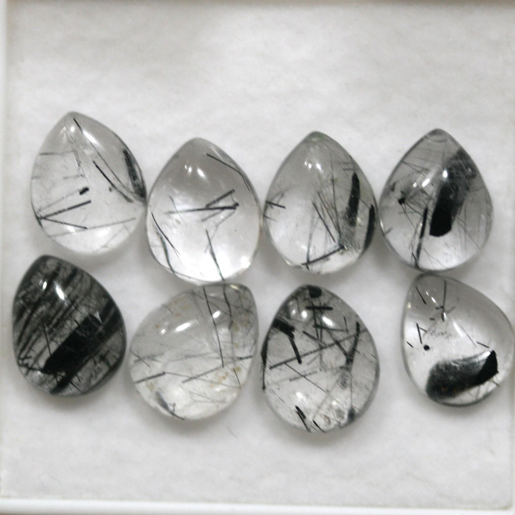 Lote de 8 cabujones lisos de cuarzo turmalinado de 10 x 8 mm (8 unidades). Artículo 1780CB