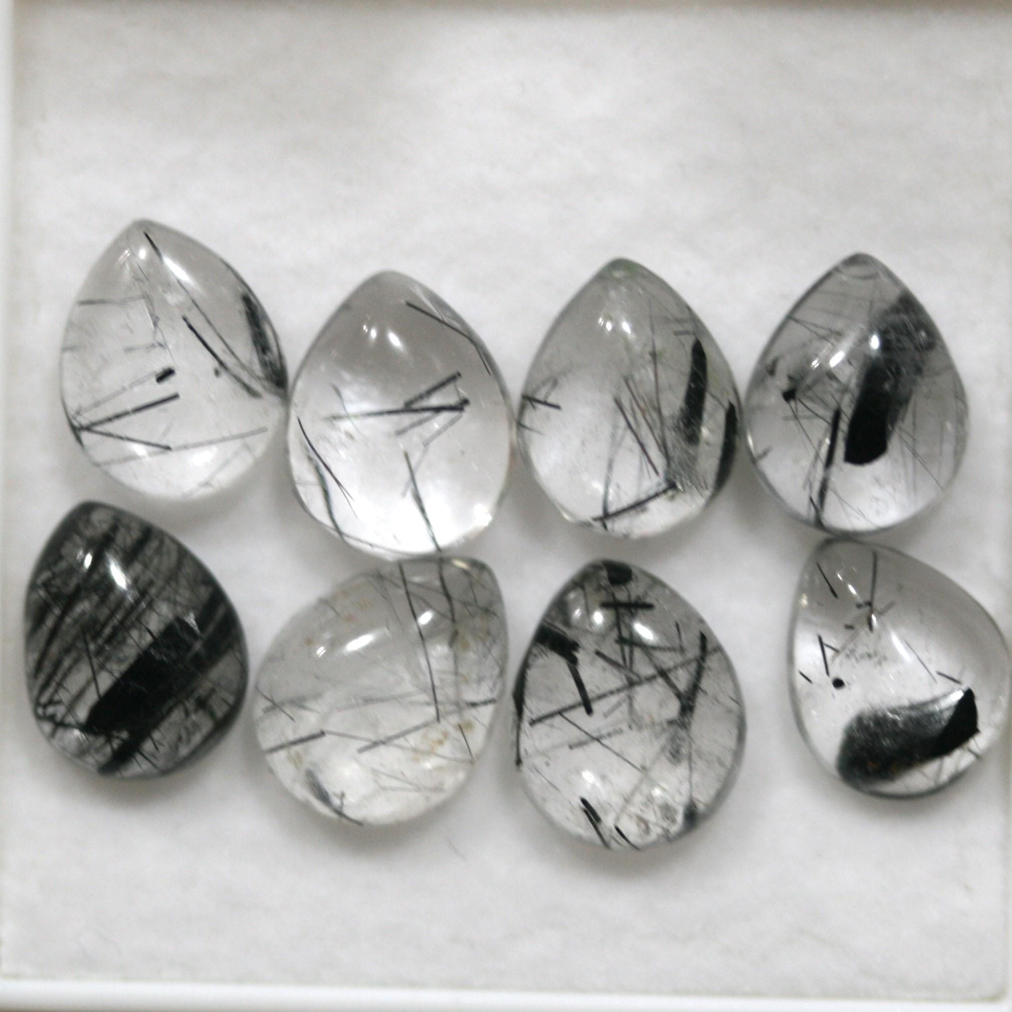 Lote de 8 cabujones lisos de cuarzo turmalinado de 10 x 8 mm (8 unidades). Artículo 1780CB