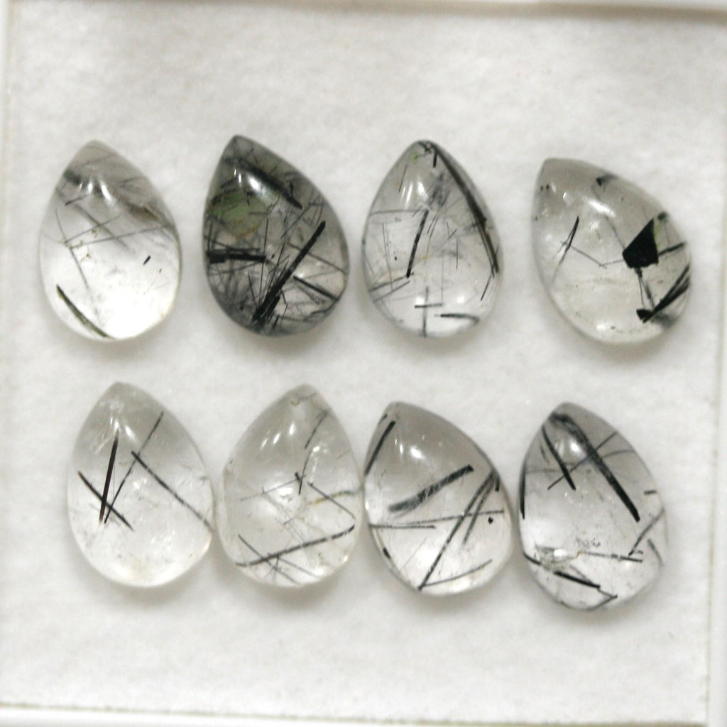 Lote de 8 cabujones lisos de cuarzo turmalinado de 10 x 7 mm (8 unidades). Artículo 1781CB