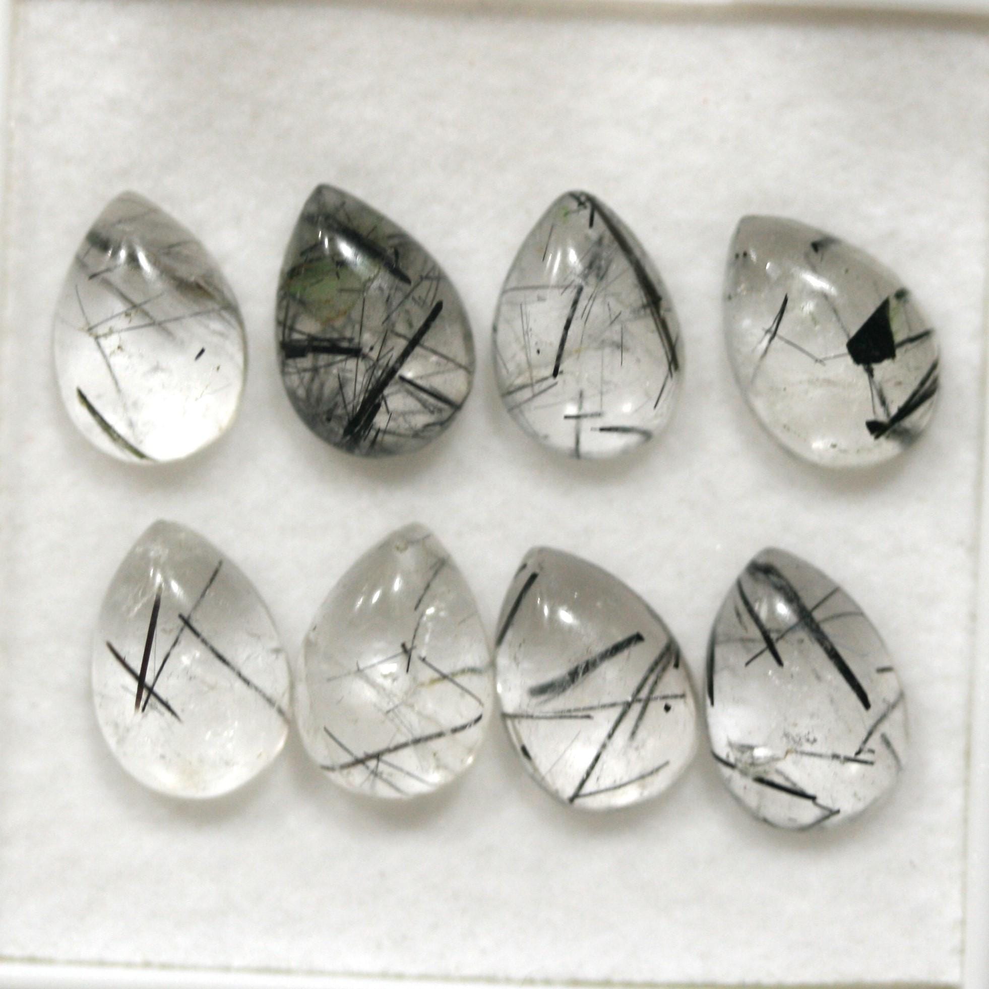 Lote de 8 cabujones lisos de cuarzo turmalinado de 10 x 7 mm (8 unidades). Artículo 1781CB