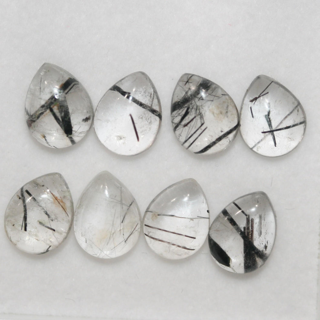 Lote de 8 cabujones lisos de cuarzo turmalinado de 9 x 7 mm (8 unidades). Artículo 1782CB