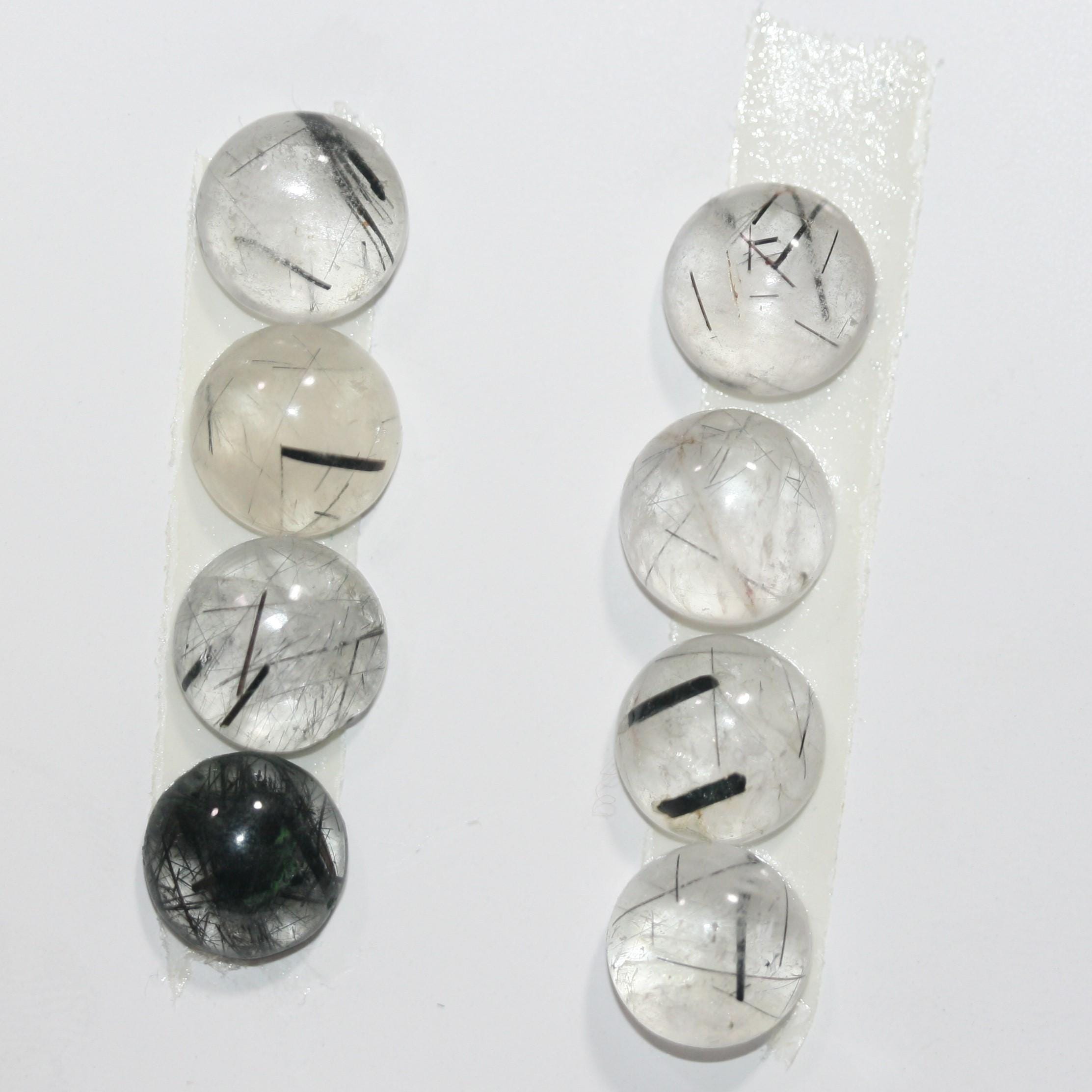 Lot de 8 cabochons ronds et lisses en quartz tourmaliné de 10 mm (8 pièces) - Réf. 1785CB