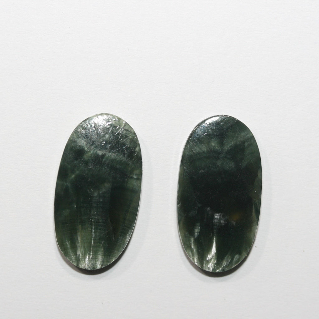 Pair Smooth Oval Seraphinite Flat Cabochon 22.5x12.2mm. (16.40ct.). Natural Gemstone