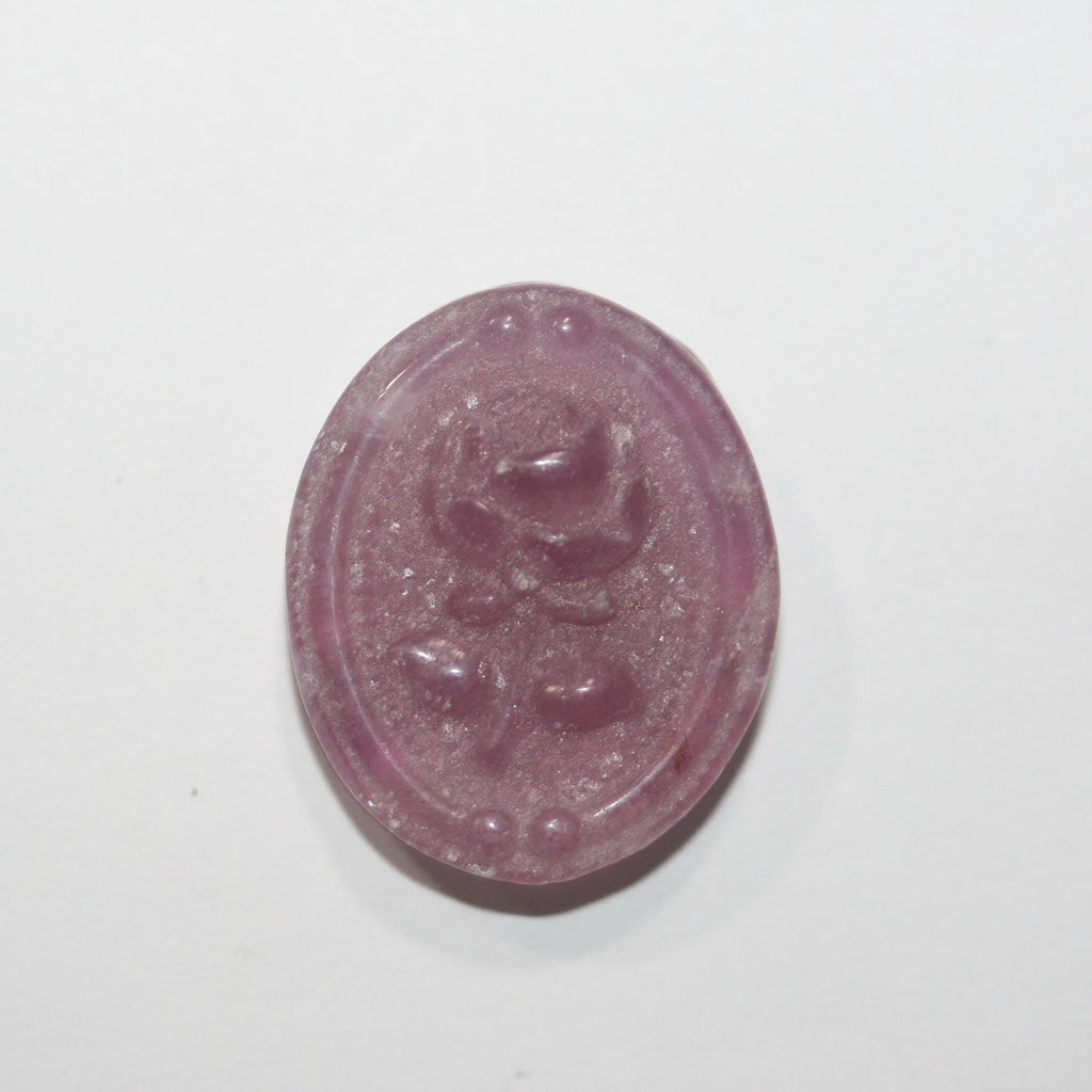 Oval Pink Fluorite Cabochon, Flower Carved, 26.9x21.9mm. (44.88ct)