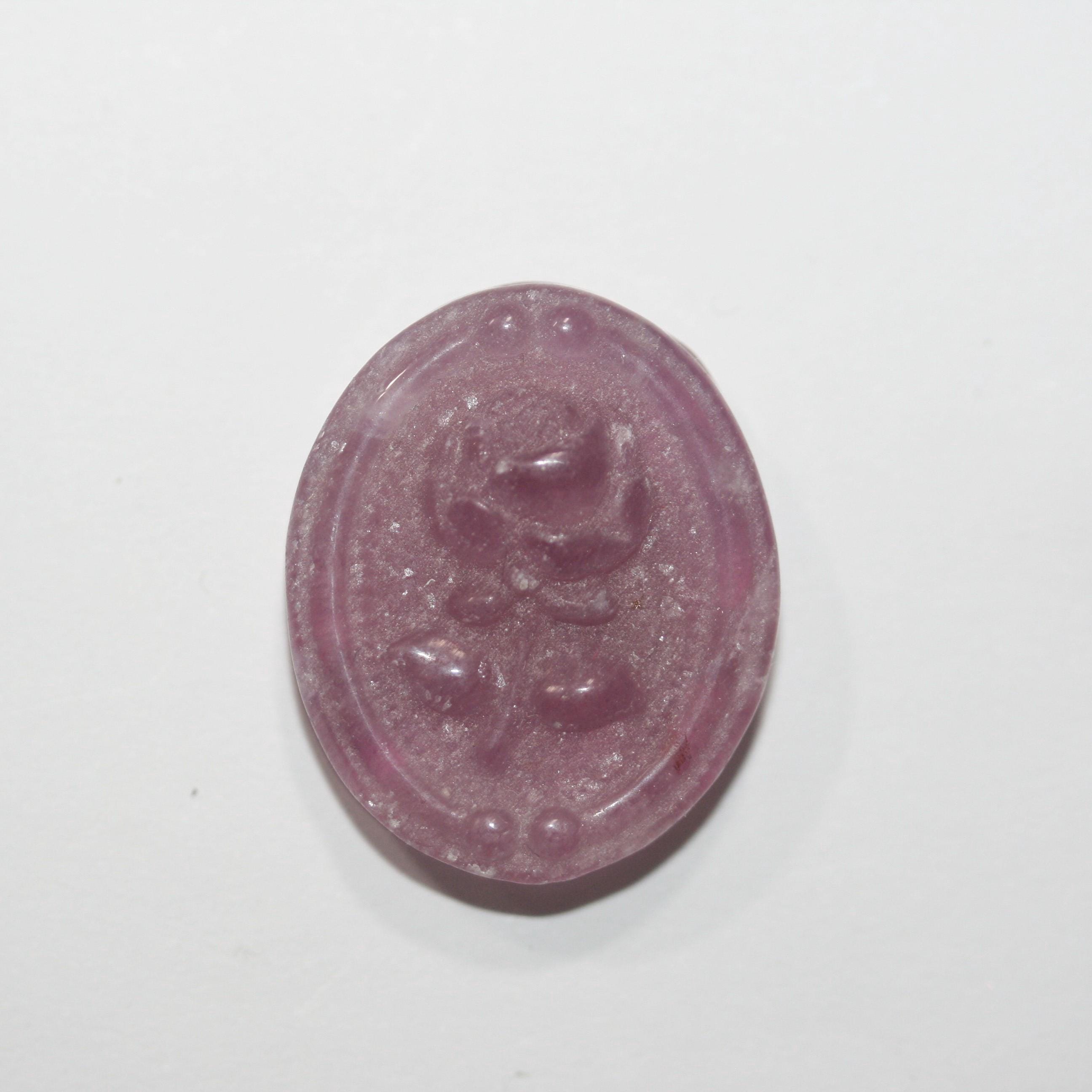 Oval Pink Fluorite Cabochon, Flower Carved, 26.9x21.9mm. (44.88ct)