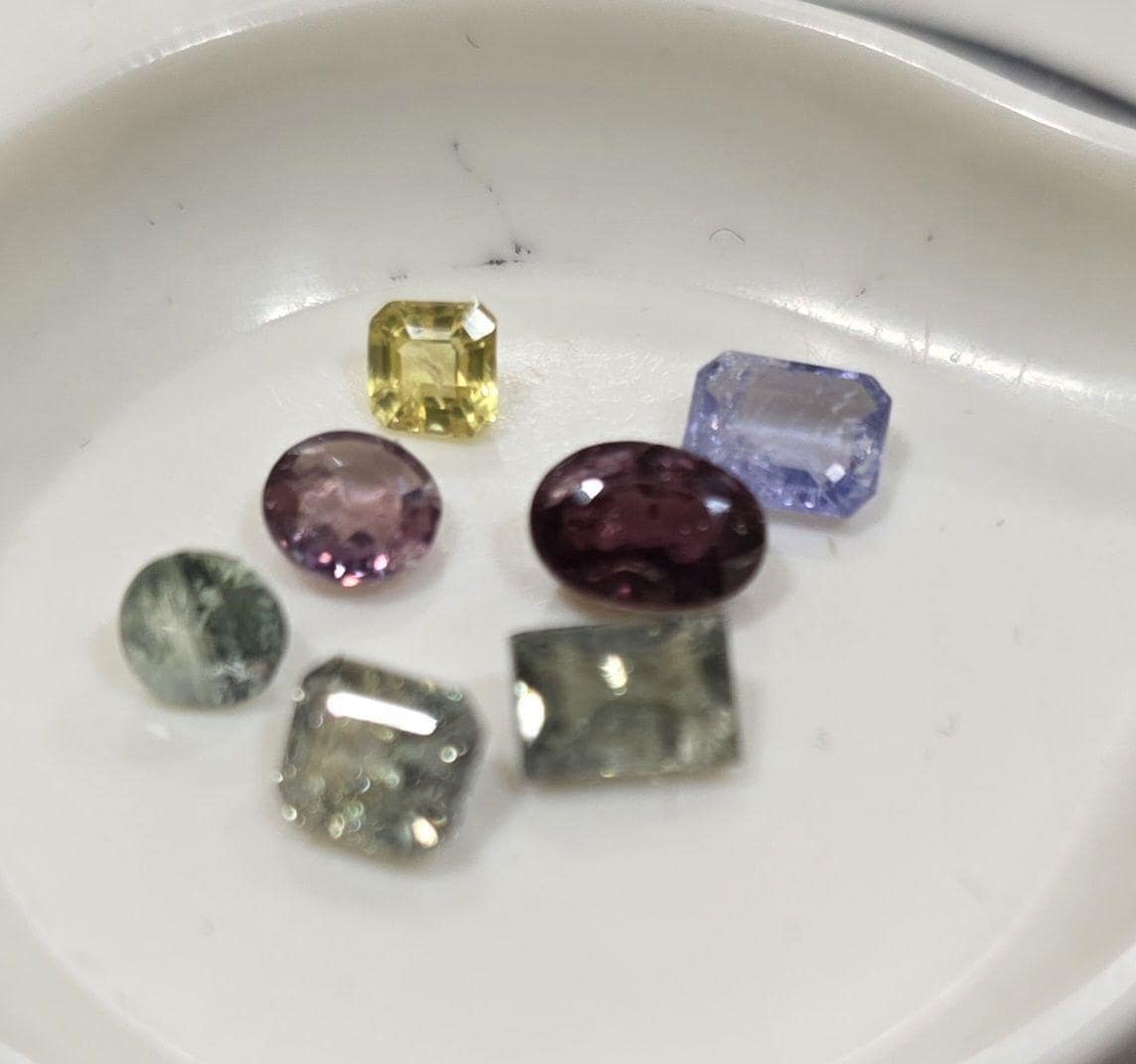 MultiColor Green Blue Purple  Sapphire Lot Faceted Square Octagon  Round.(7pcs)- Natural  Gems - Hard Gems