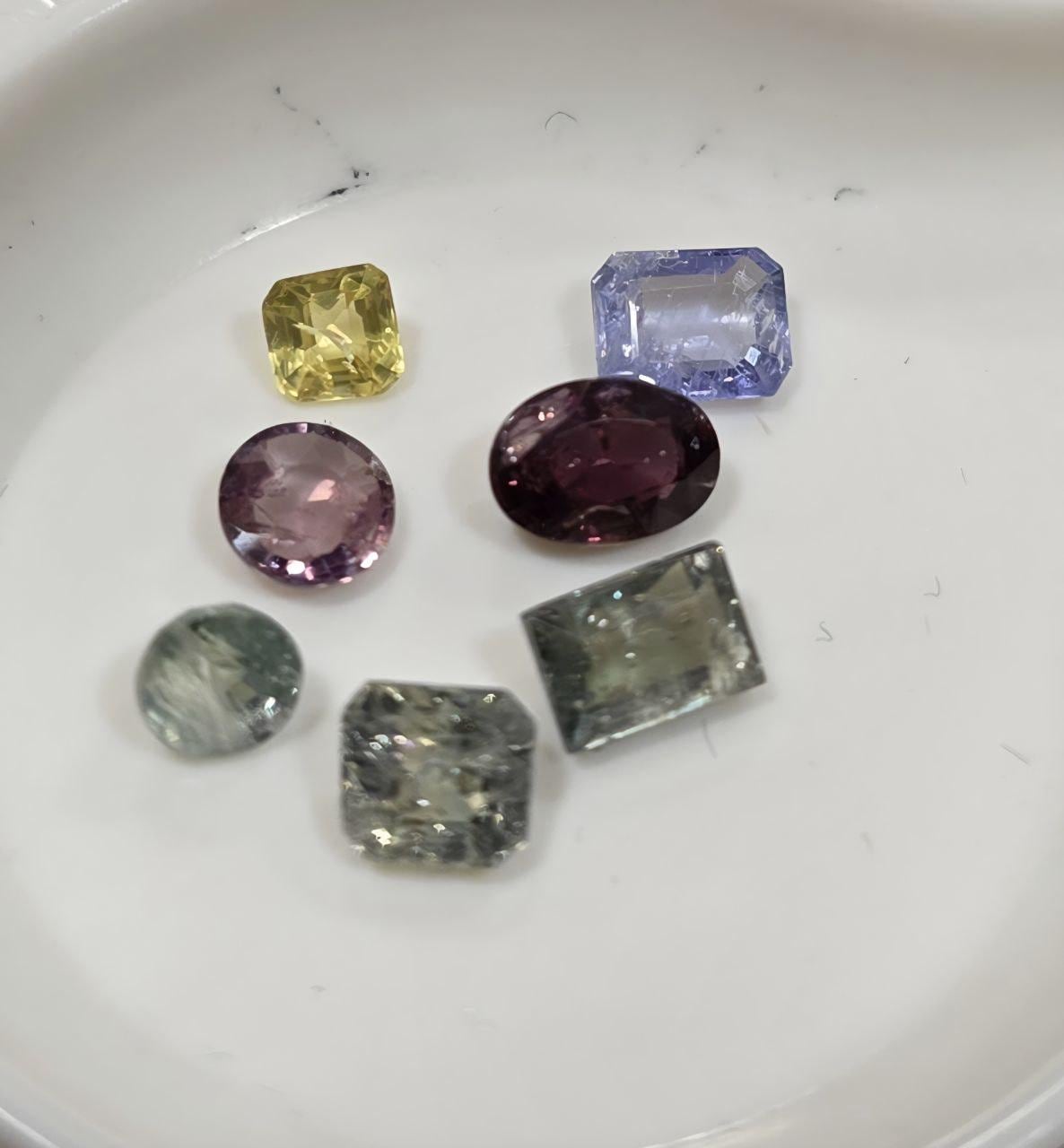 MultiColor Green Blue Purple  Sapphire Lot Faceted Square Octagon  Round.(7pcs)- Natural  Gems - Hard Gems